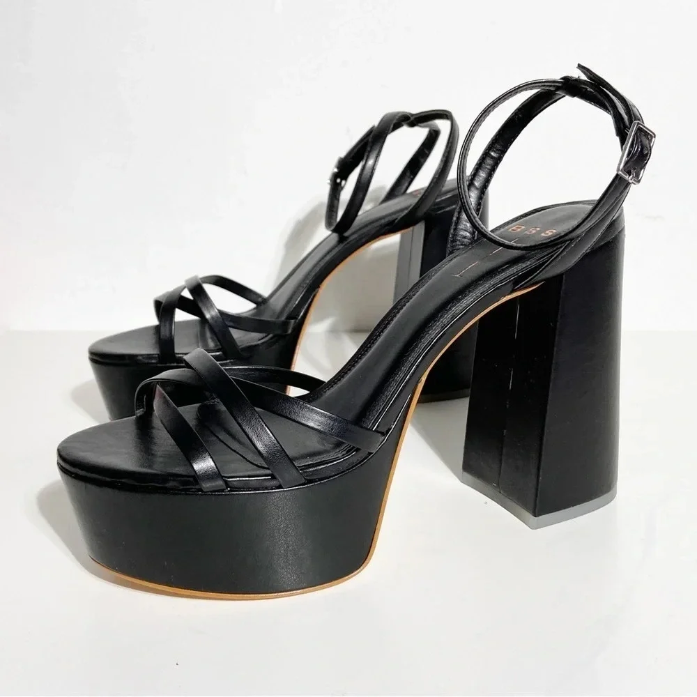 New BLACK SUEDE STUDIO Emani Strappy Platform Sandal in black size 40